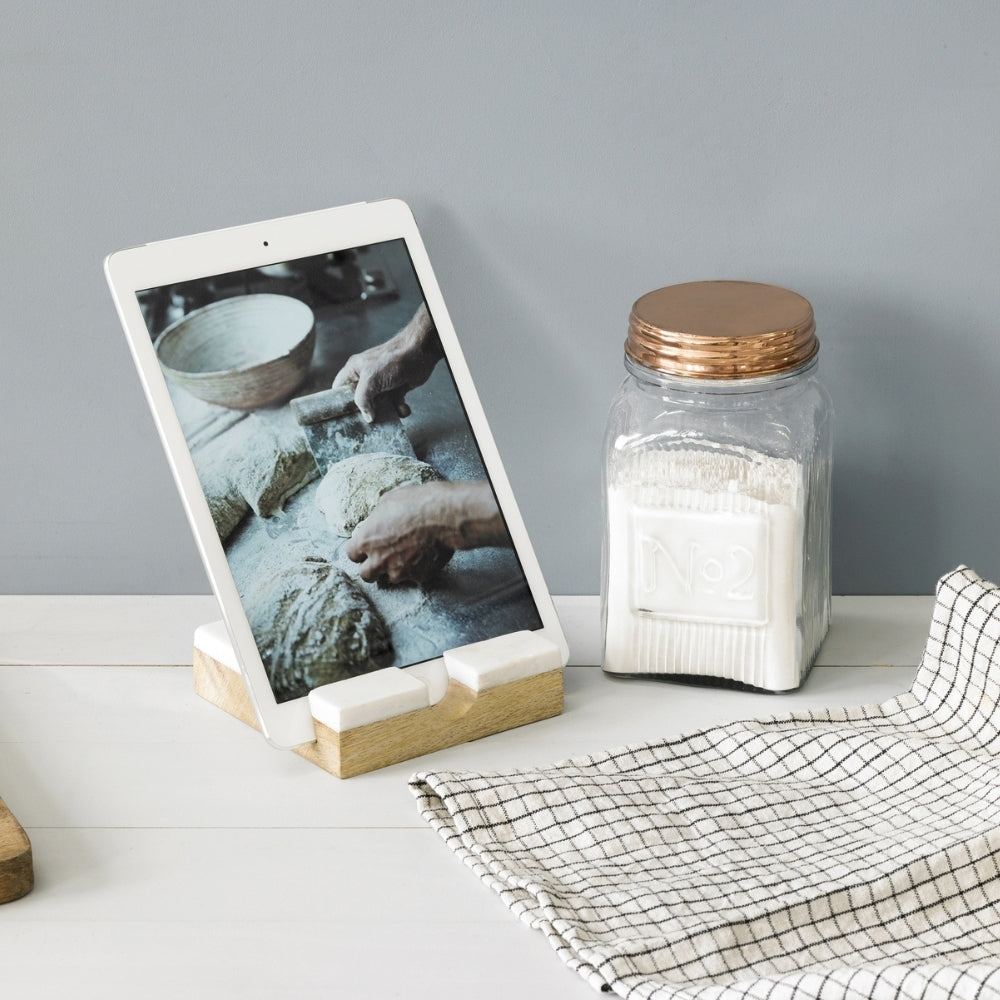 Academy Eliot Tablet Recipe Stand with White Marble/Mango Wood