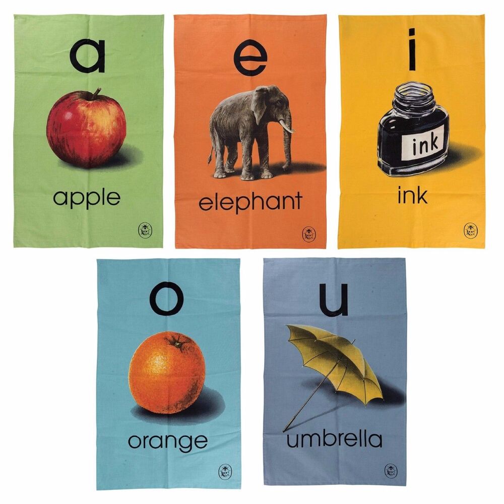 Ladybird Vintage Alphabet ABC Tea Towel AEIOYU