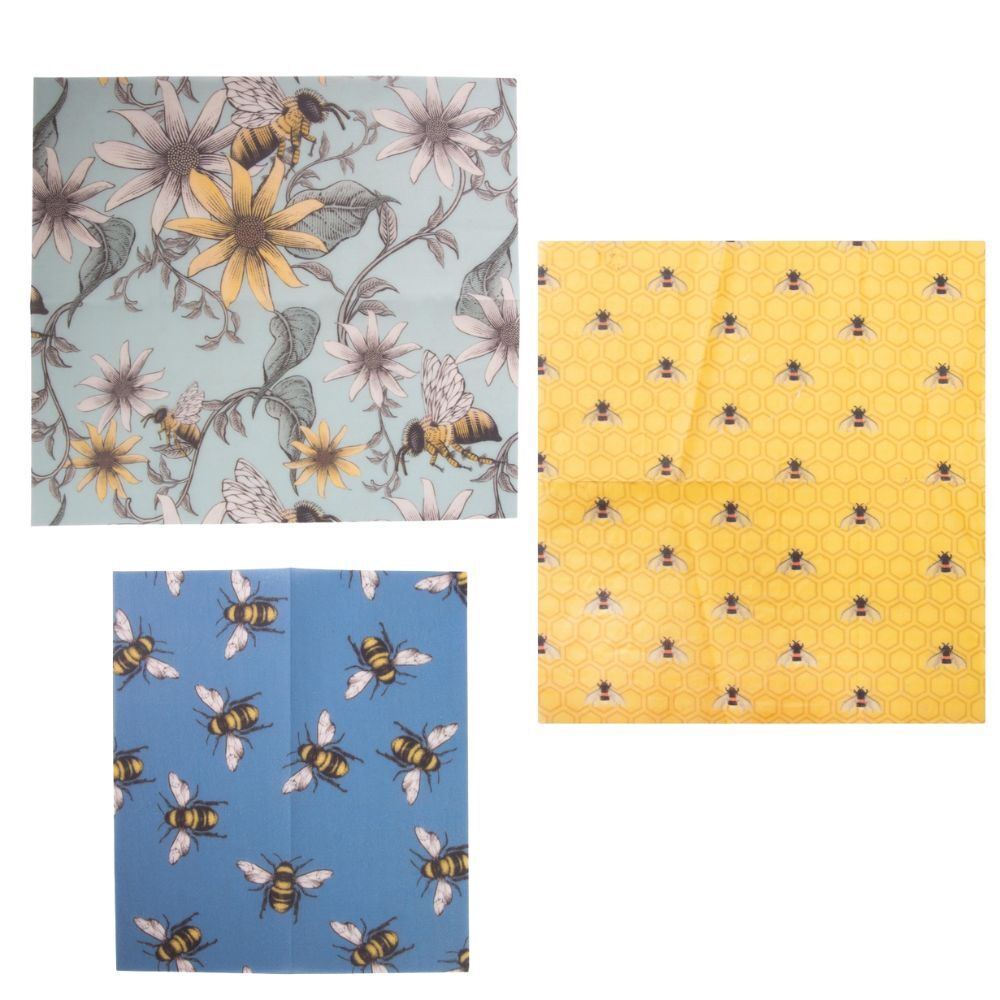 Reusable Organic & Biodegradable Beeswax Food Wraps (Set of 3) - Bees