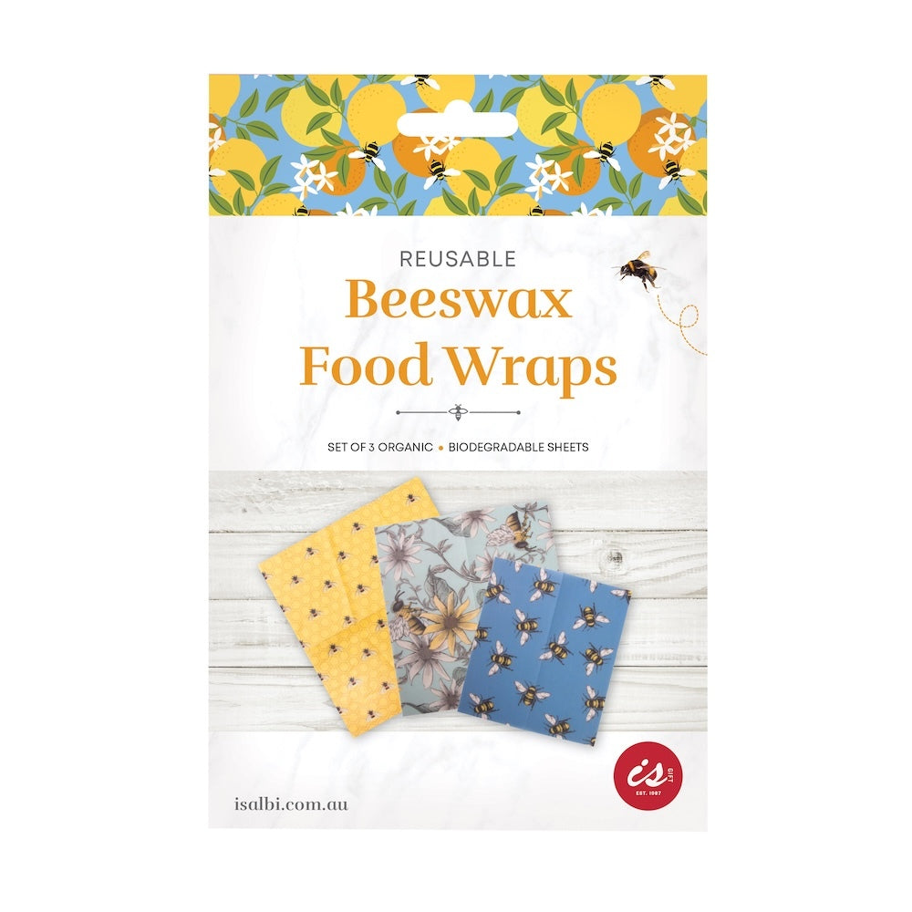 Reusable Organic & Biodegradable Beeswax Food Wraps (Set of 3) - Bees
