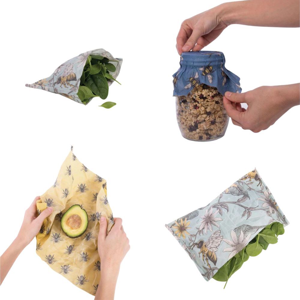 Reusable Organic & Biodegradable Beeswax Food Wraps (Set of 3) - Bees