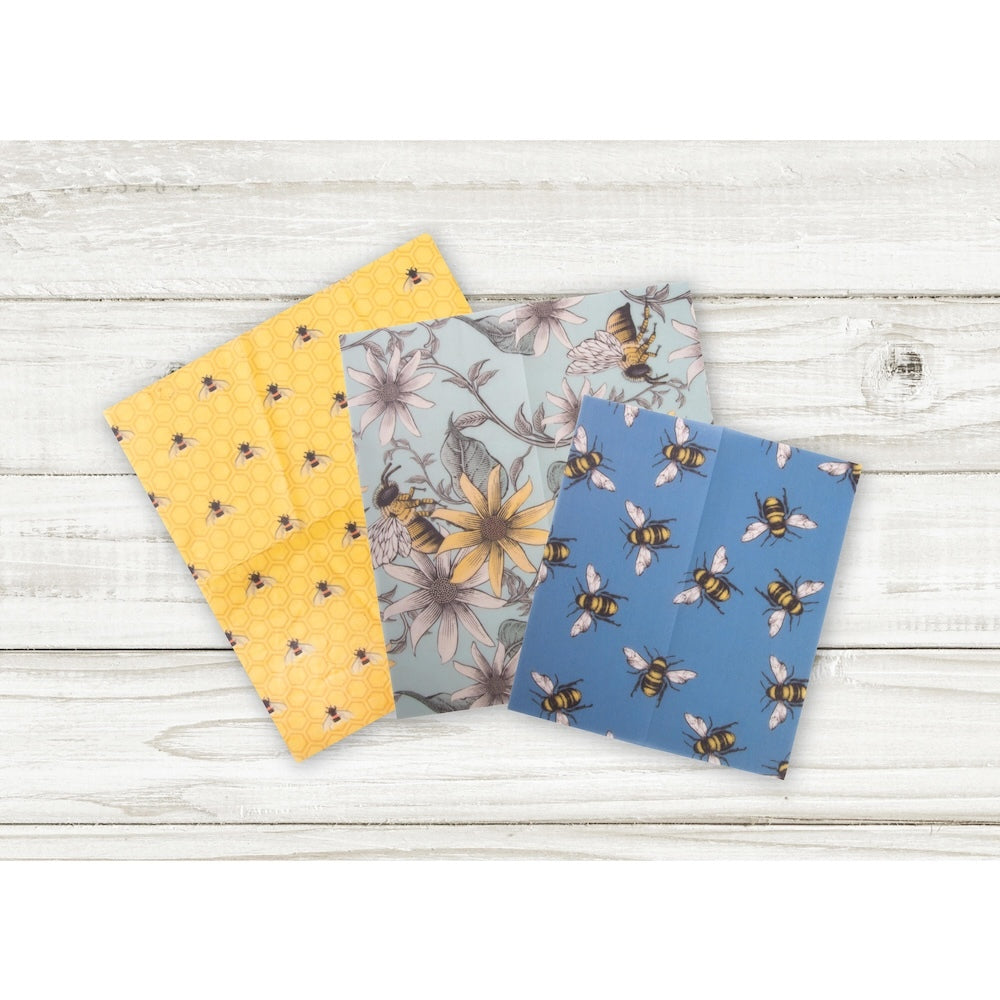 Reusable Organic & Biodegradable Beeswax Food Wraps (Set of 3) - Bees