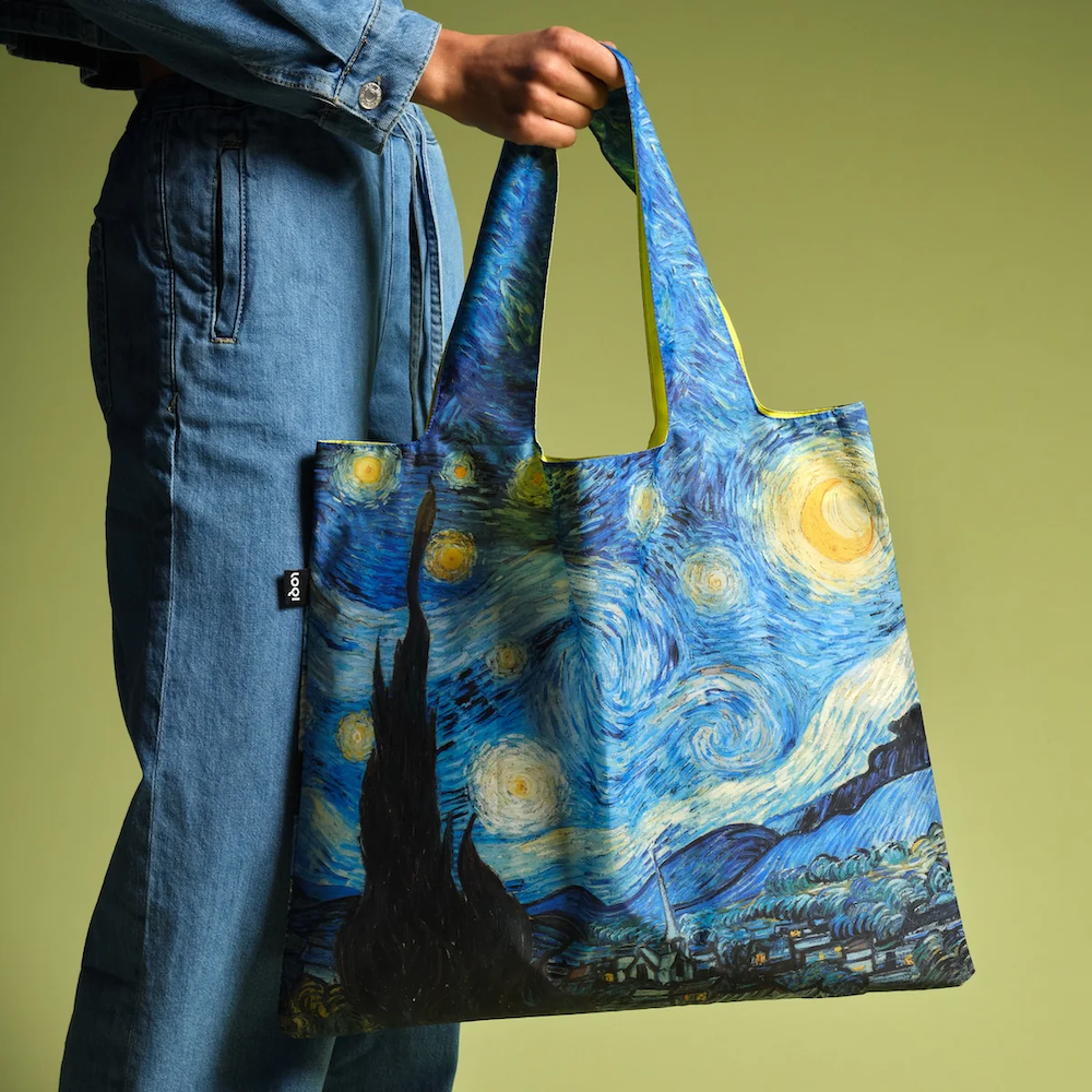 LOQI Vincent Van Gogh The Starry Night Neon Yellow Recycled Shopper Bag
