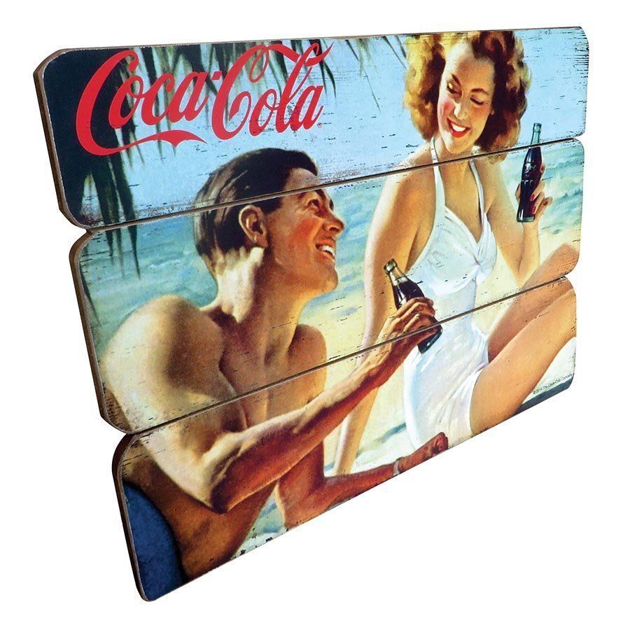 Coca-Cola Coke Beachside Couple Retro Wood Pin Up Wall Plaque