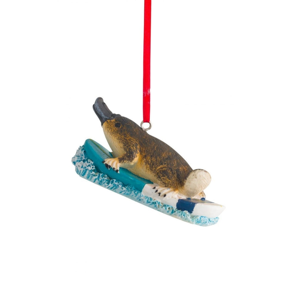 Australiana Surfing Platypus Christmas Hanging Decoration 8cm (Set of 2)