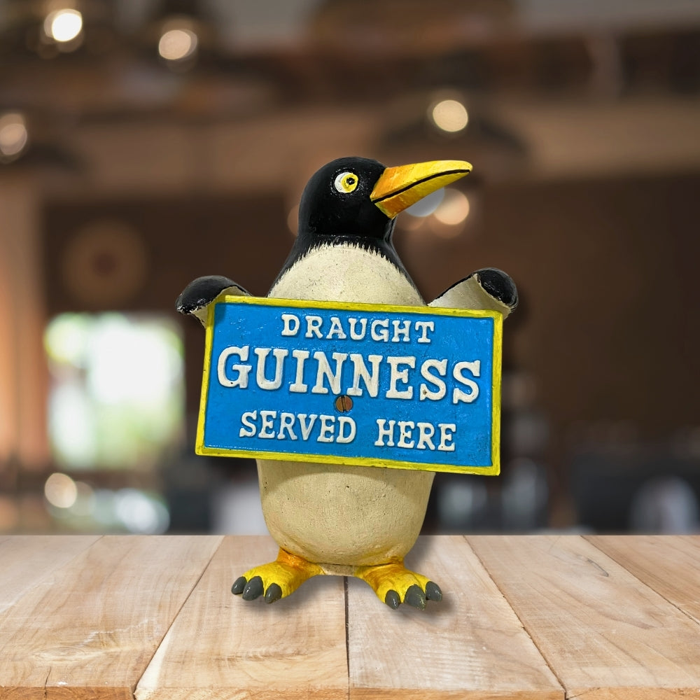 Guinness Served Here Sign Penguin Cast Iron Statue