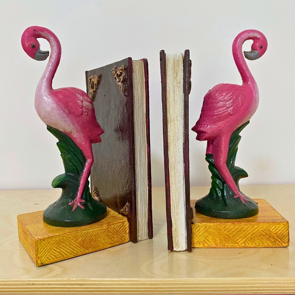 Cast Iron Paradise Flamingo Bookends