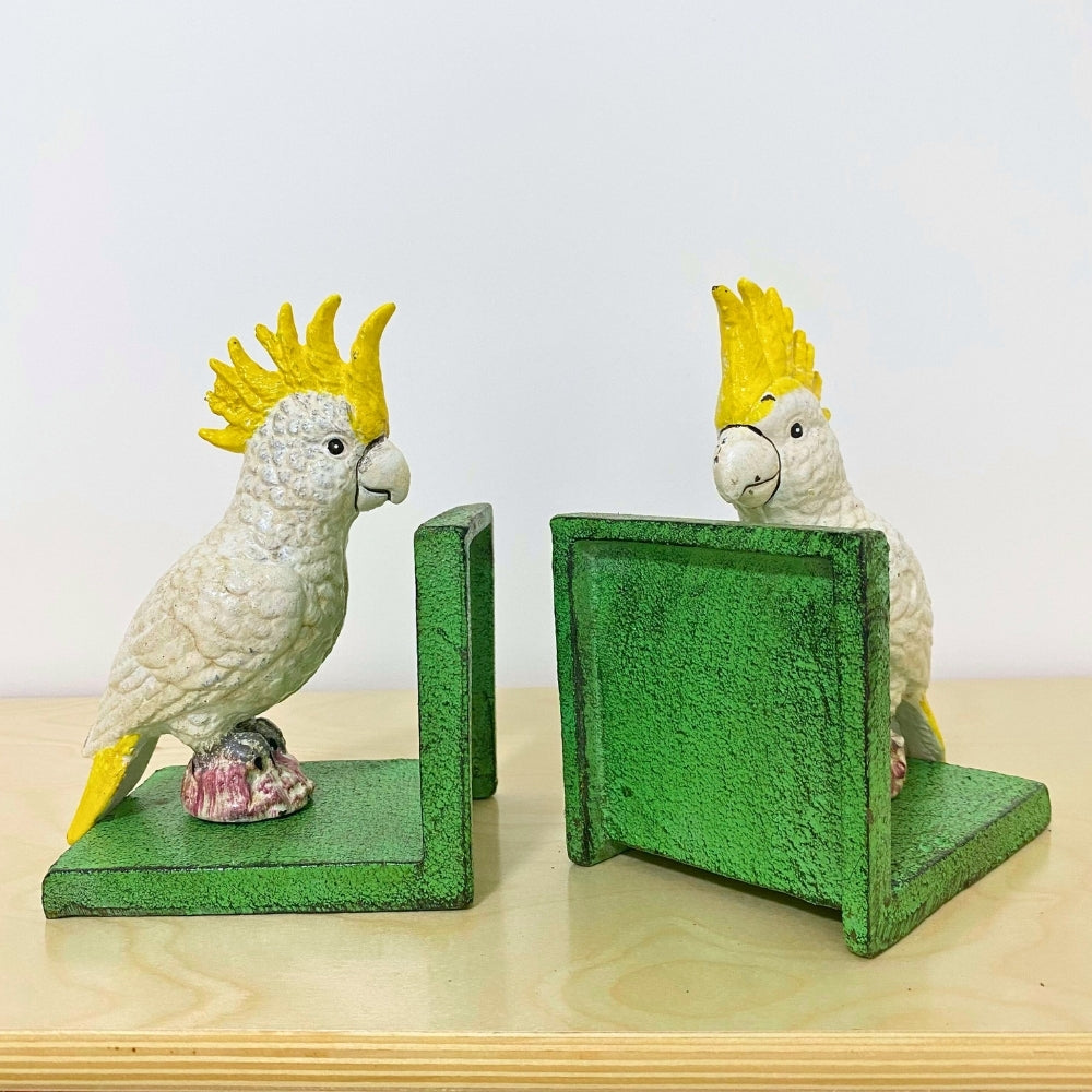 Cast Iron Cockatoo Bookends