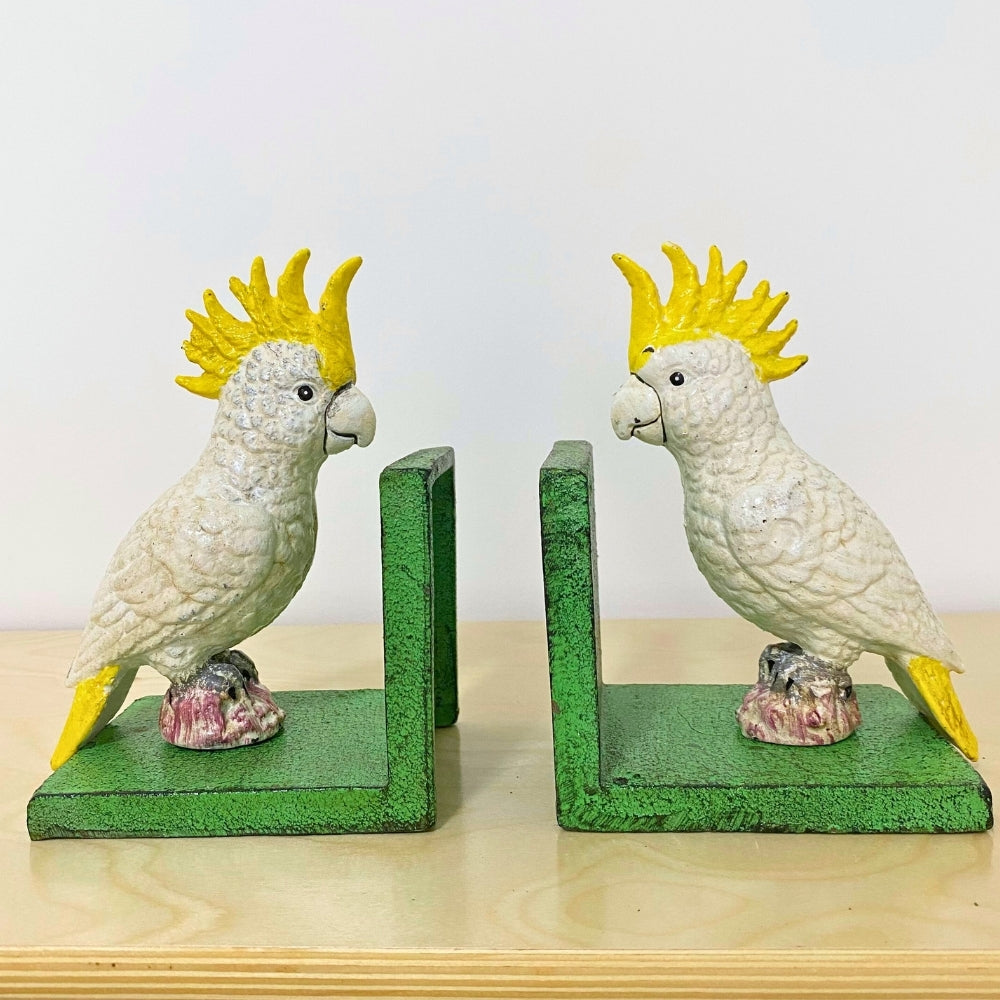 Cast Iron Cockatoo Bookends