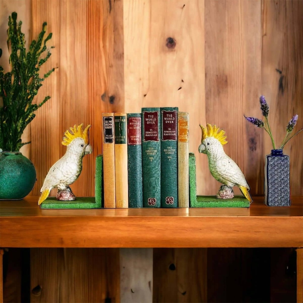 Cast Iron Cockatoo Bookends