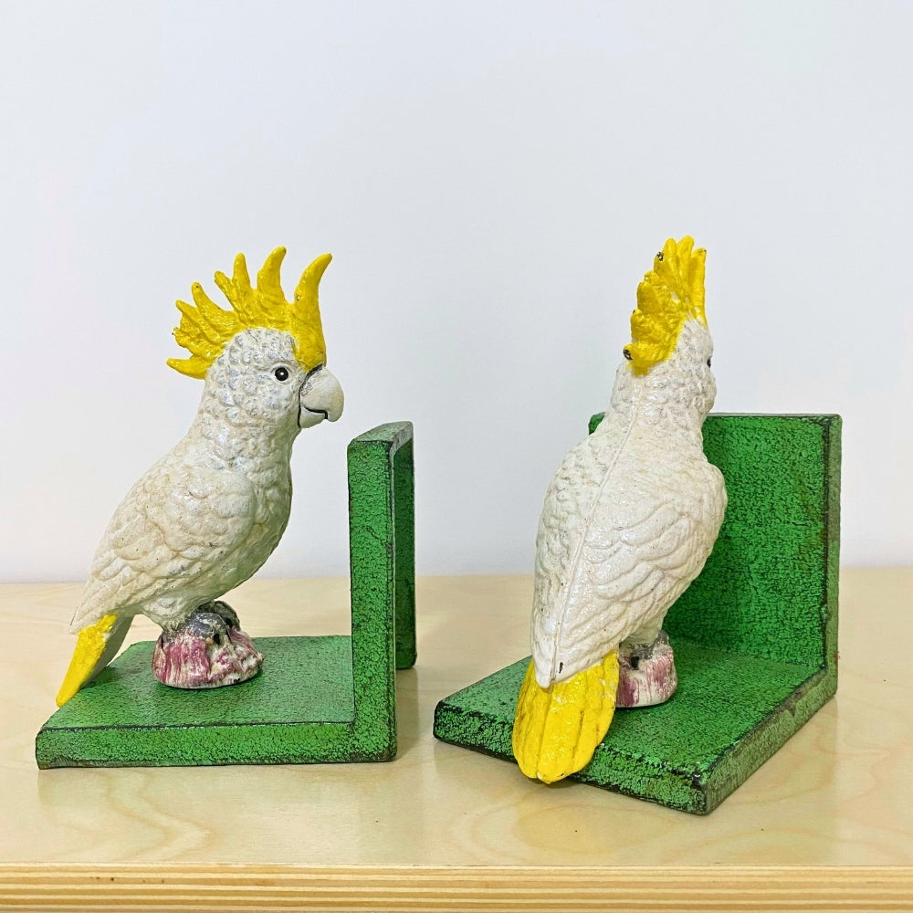 Cast Iron Cockatoo Bookends