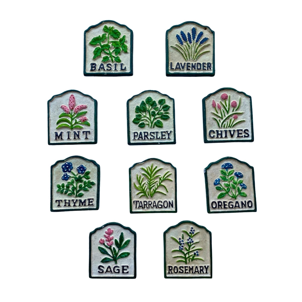 Cast Iron Garden Herb Marker Signs (Set of 10)