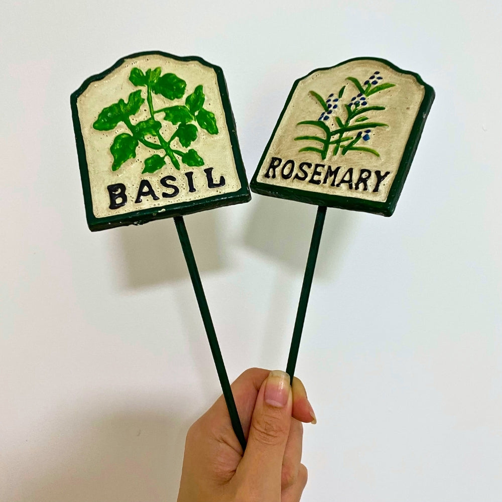 Cast Iron Garden Herb Marker Signs (Set of 10)