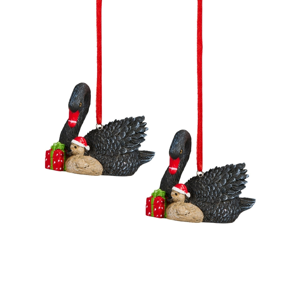 Australiana Black Swan & Baby Christmas Hanging Figure 8cm (Set of 2)
