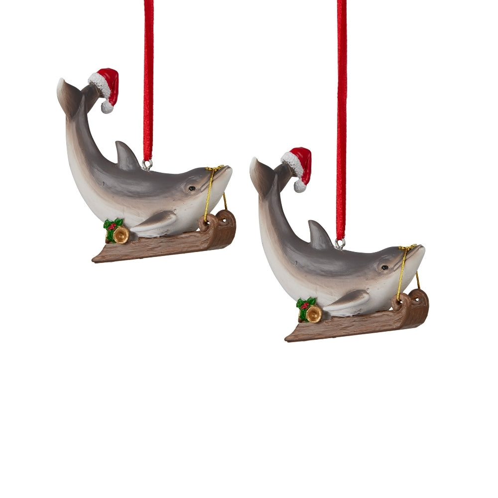 Australiana Dolphin on Sleigh Christmas Hanging Figure 8cm (Set of 2)