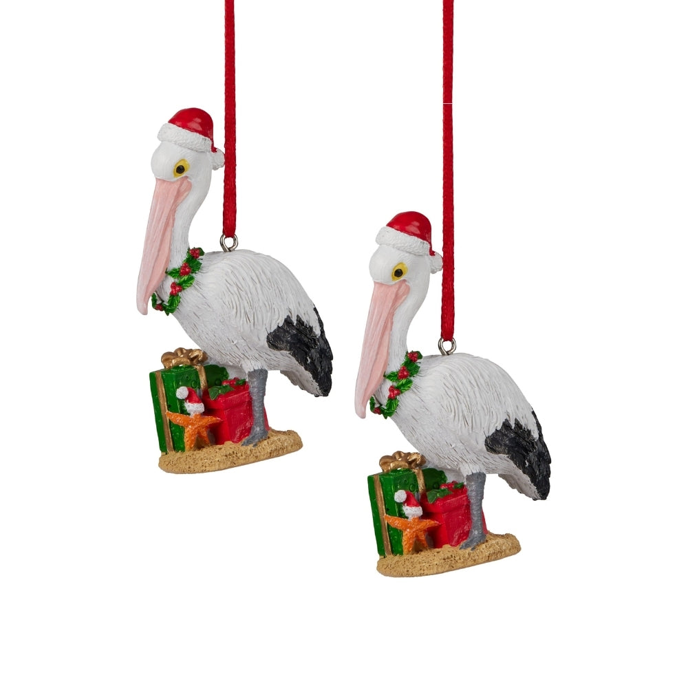 Australiana Pelican with Present Christmas Hanging Figure (Set of 2)