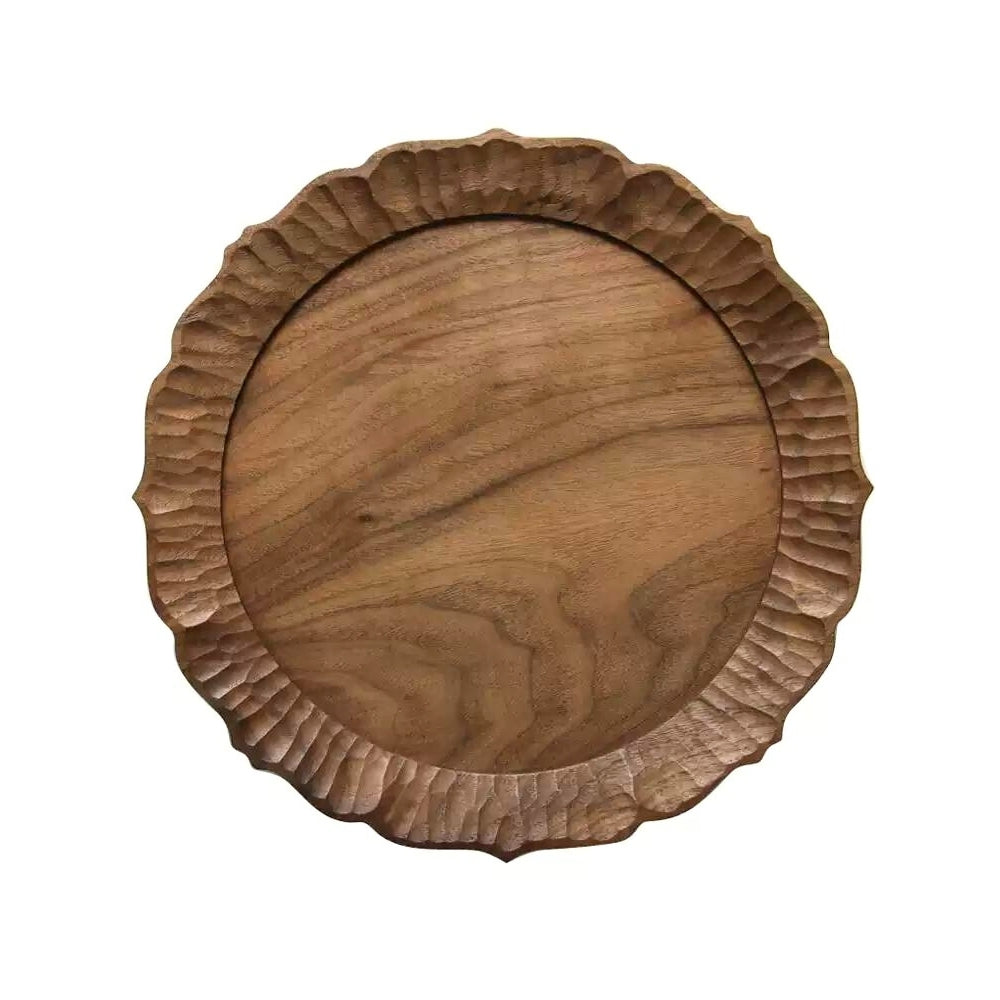 Linden Floral Edge Handcraft Walnut Wood Serving Plate 25cm
