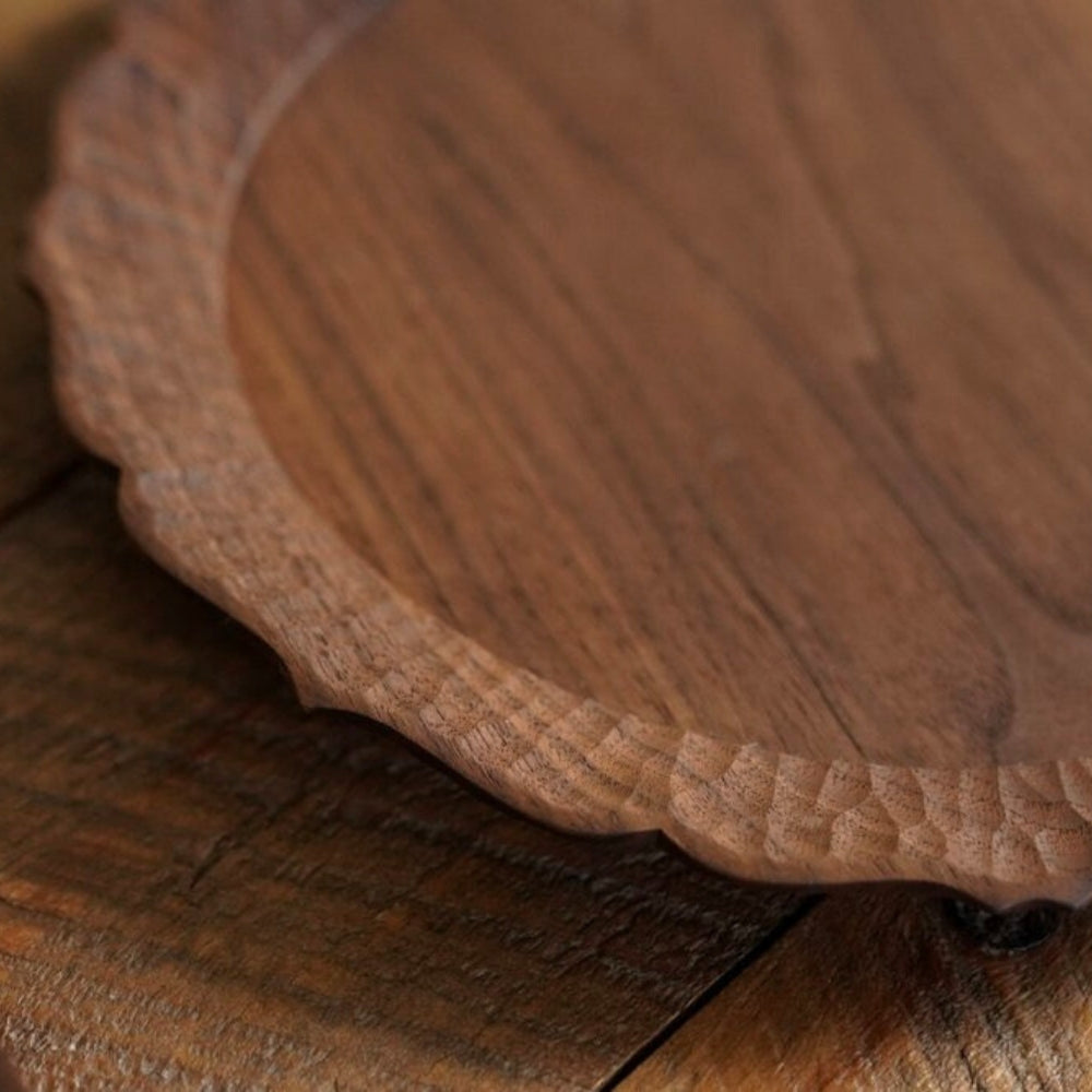 Linden Floral Edge Handcraft Walnut Wood Serving Plate 25cm