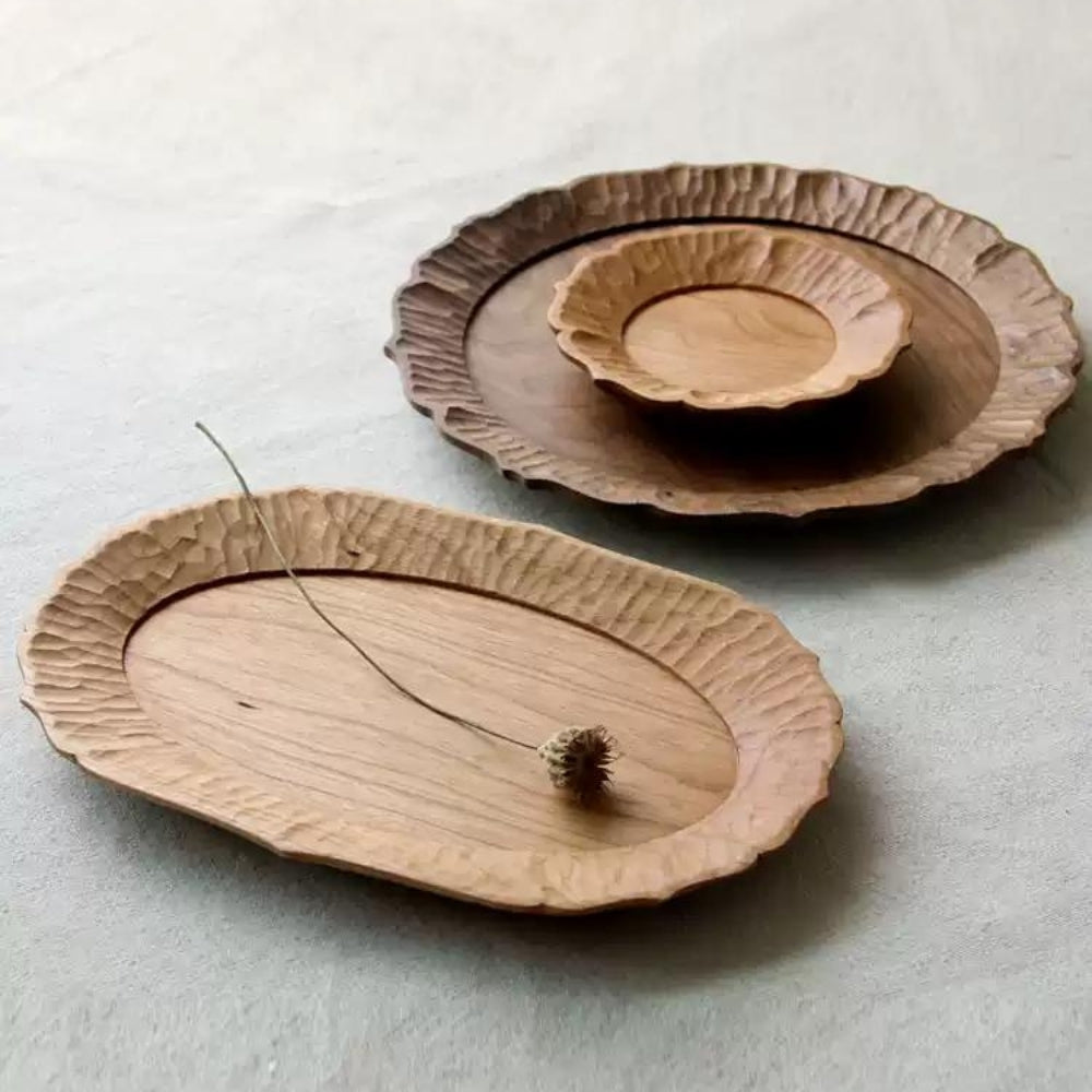 Linden Floral Edge Handcraft Walnut Wood Serving Plate 25cm