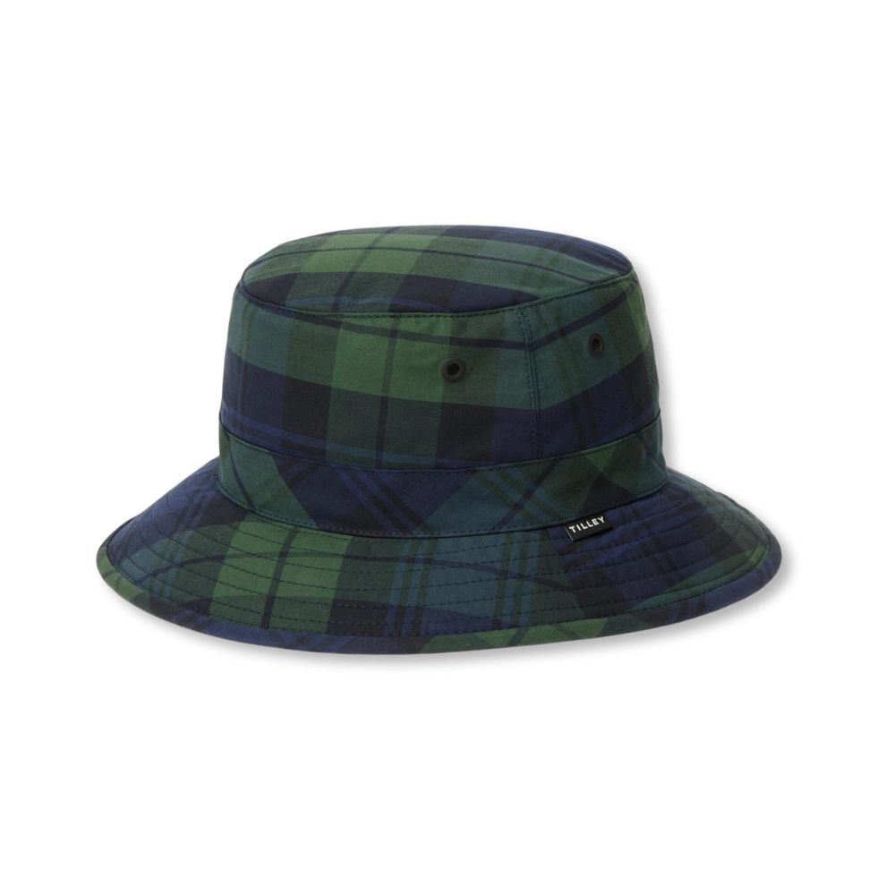 Tilley Waxed Cotton Bucket Hat - L - Navy Plaid