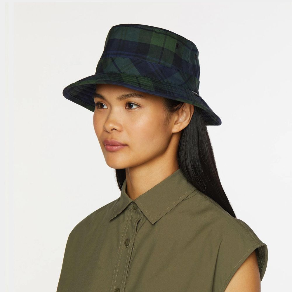 Tilley Waxed Cotton Bucket Hat - L - Navy Plaid