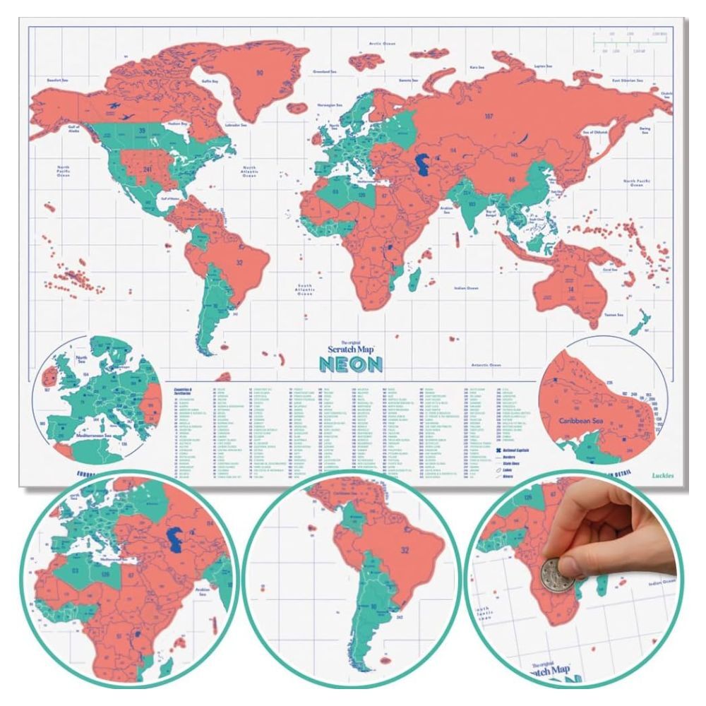 Luckies Scratch Map Neon Coral