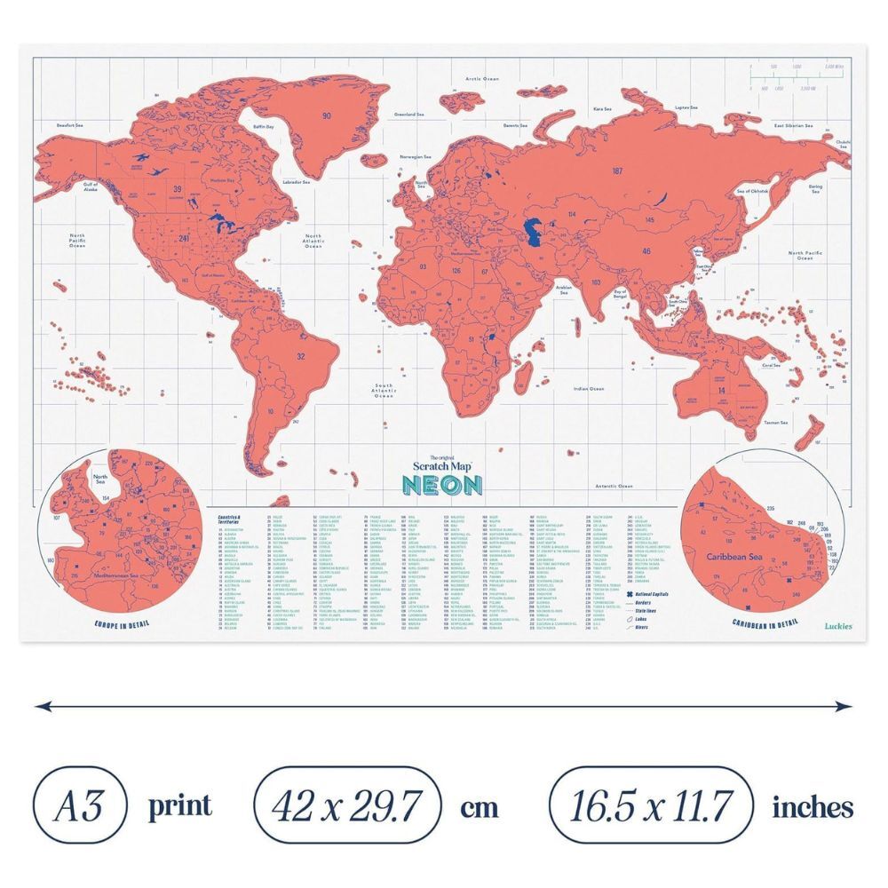 Luckies Scratch Map Neon Coral