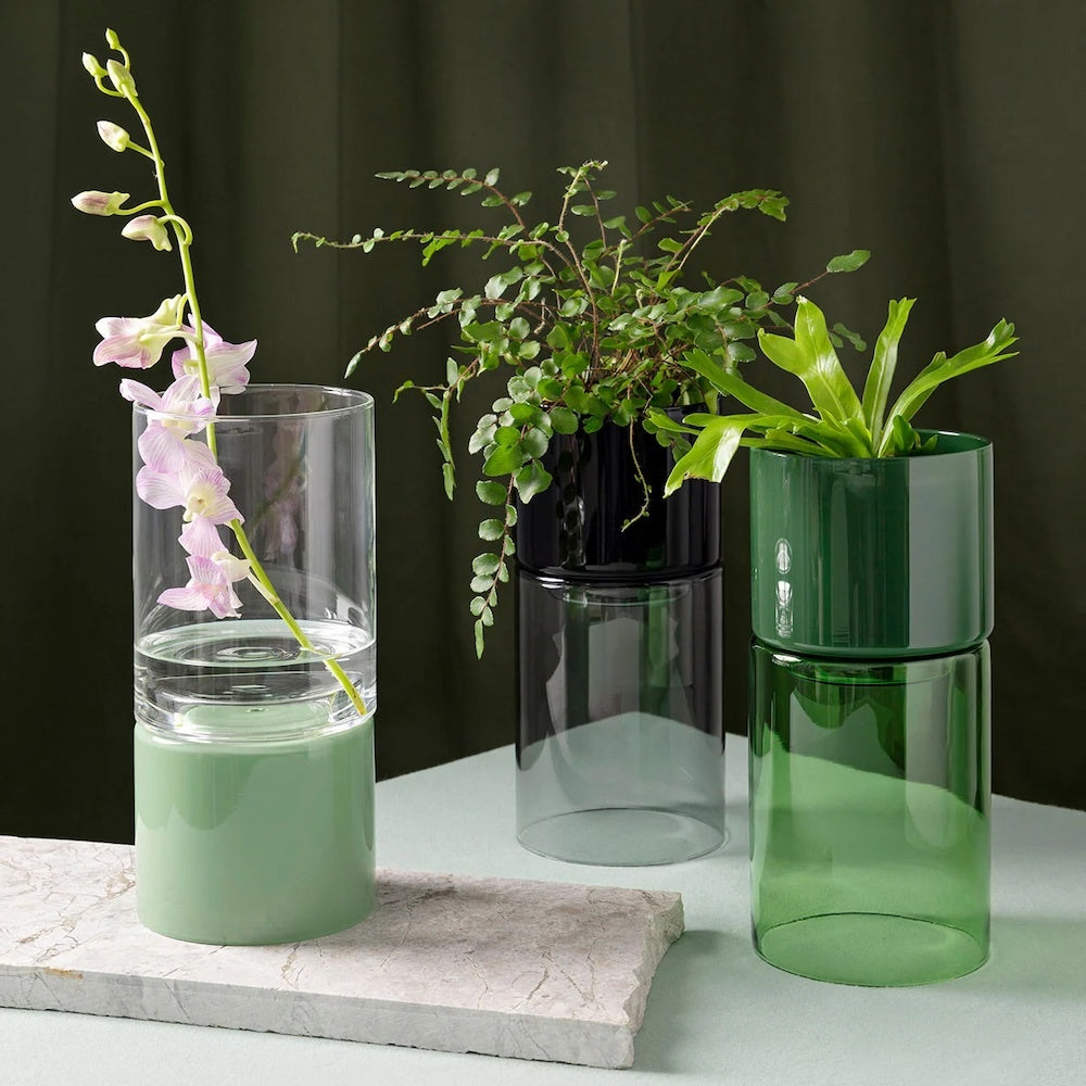 Studio Milligram Glass Flip Vase - Tall - Clear/Sage