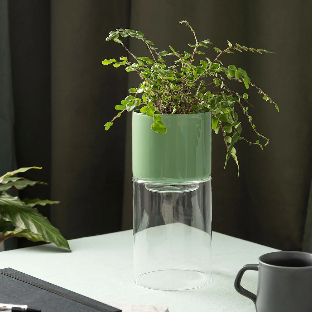 Studio Milligram Glass Flip Vase - Tall - Clear/Sage