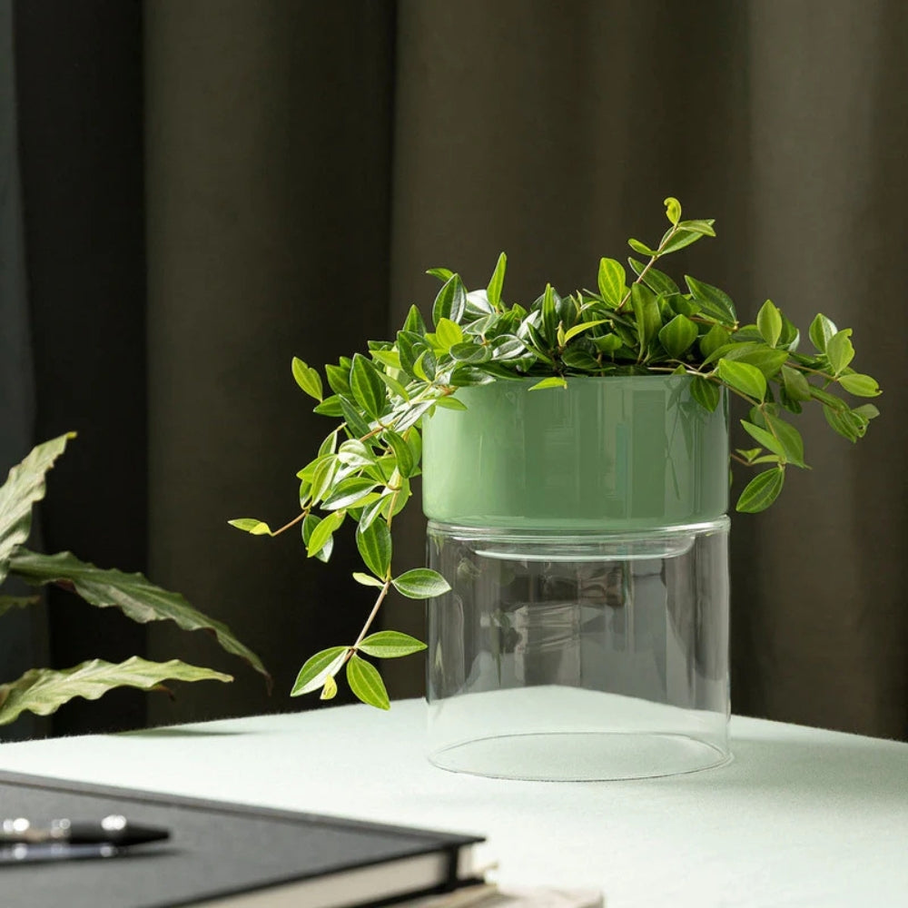 Studio Milligram Glass Flip Vase - Wide - Clear/Sage