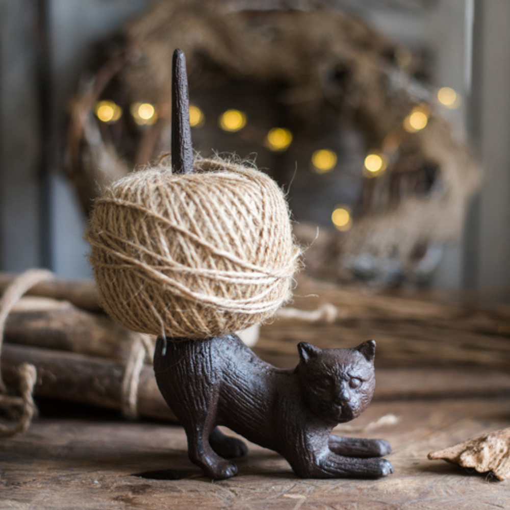 Vintage Cast Iron Cat Twine Roll Holder