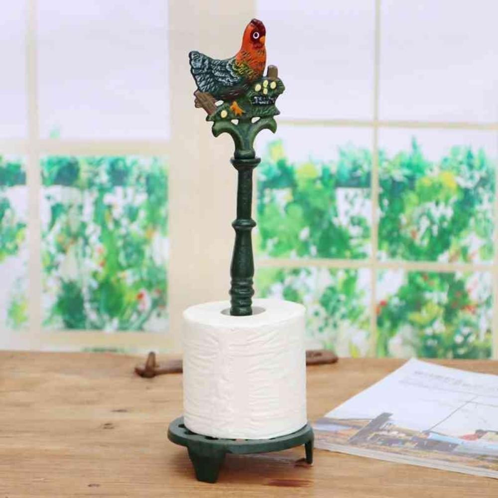 Cast Iron Hand Painted Rooster Paper Towel Holder Stand