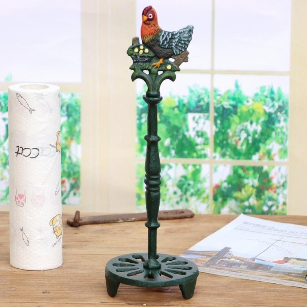 Cast Iron Hand Painted Rooster Paper Towel Holder Stand