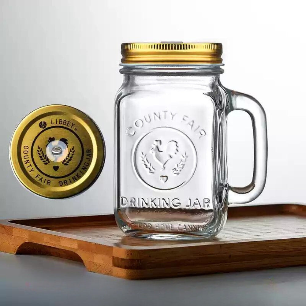 Libbey County Fair Glass Drinking Jars with Lids & Straws (Set of 2)