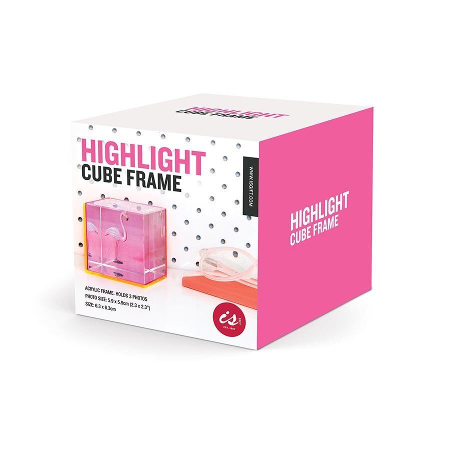 IS Gift Fluoro Highlight Cube Frame Holds 3 Photos