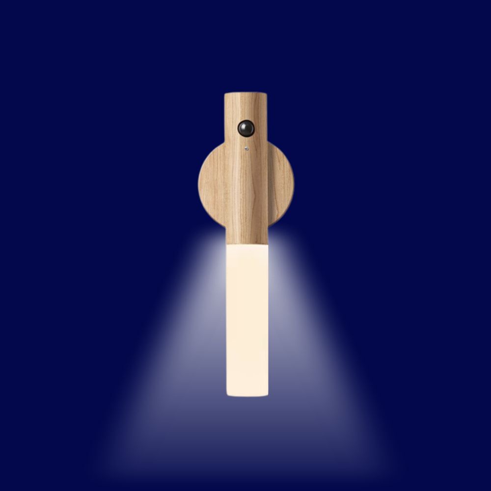 No-Drill Magnetic Walnut Motion Sensor Wall LED Light