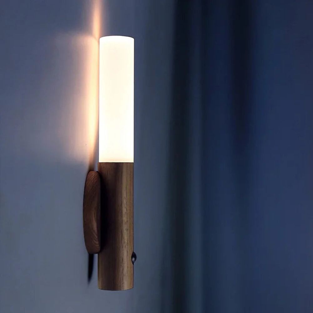 No-Drill Magnetic Walnut Motion Sensor Wall LED Light