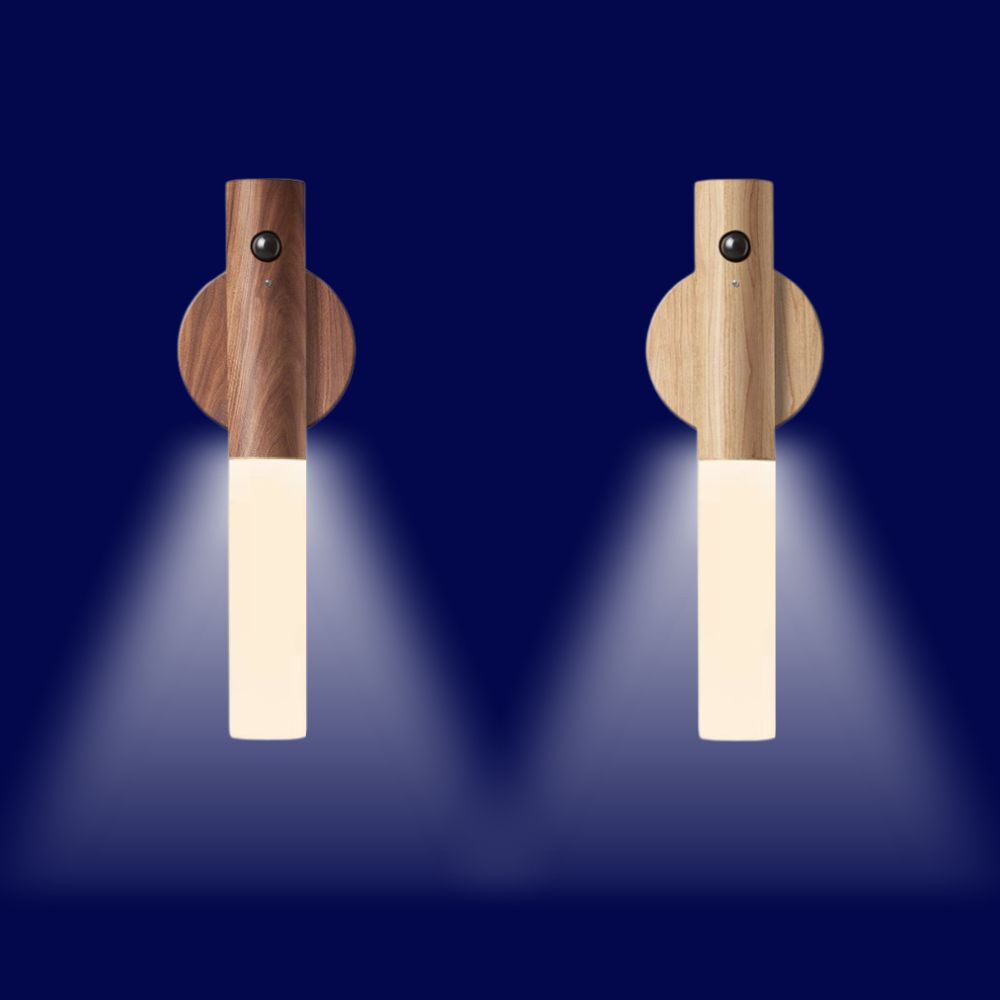 No-Drill Magnetic Walnut Motion Sensor Wall LED Light