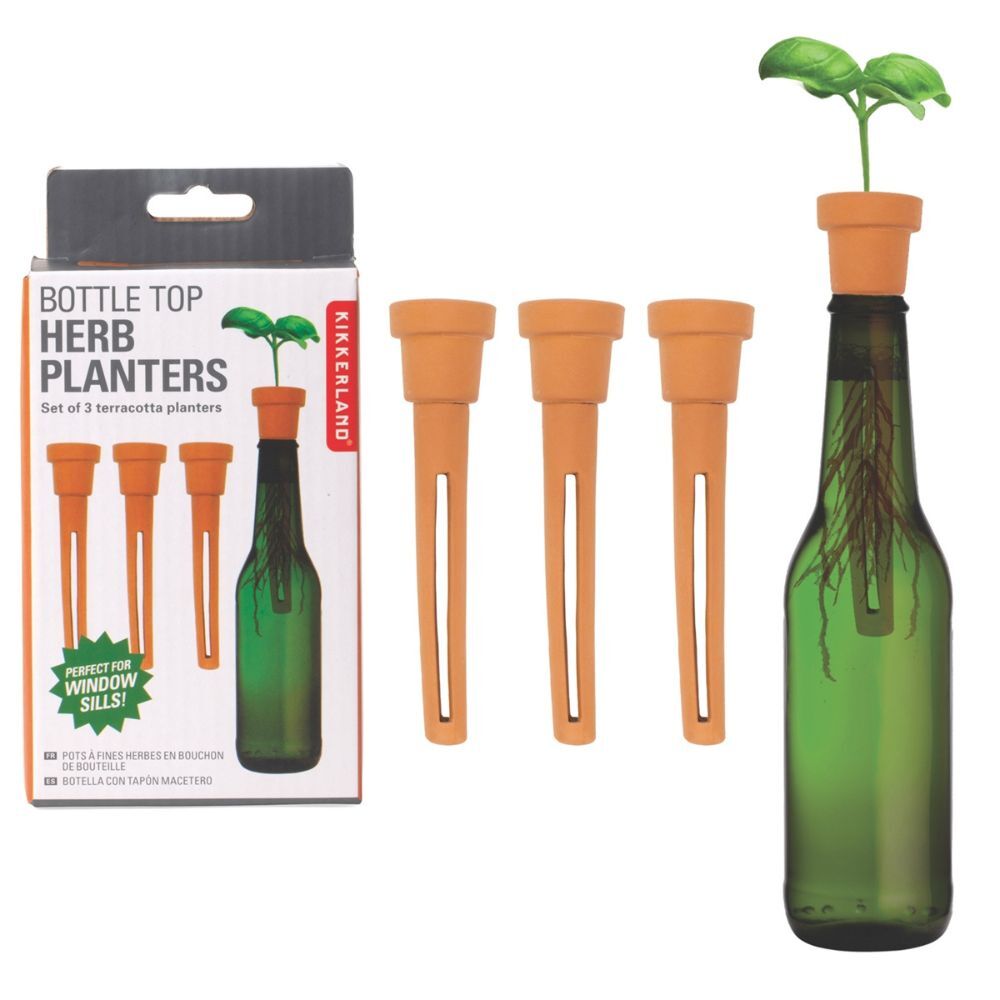 Kikkerland Bottle Top Herb Planters (Set of 3)