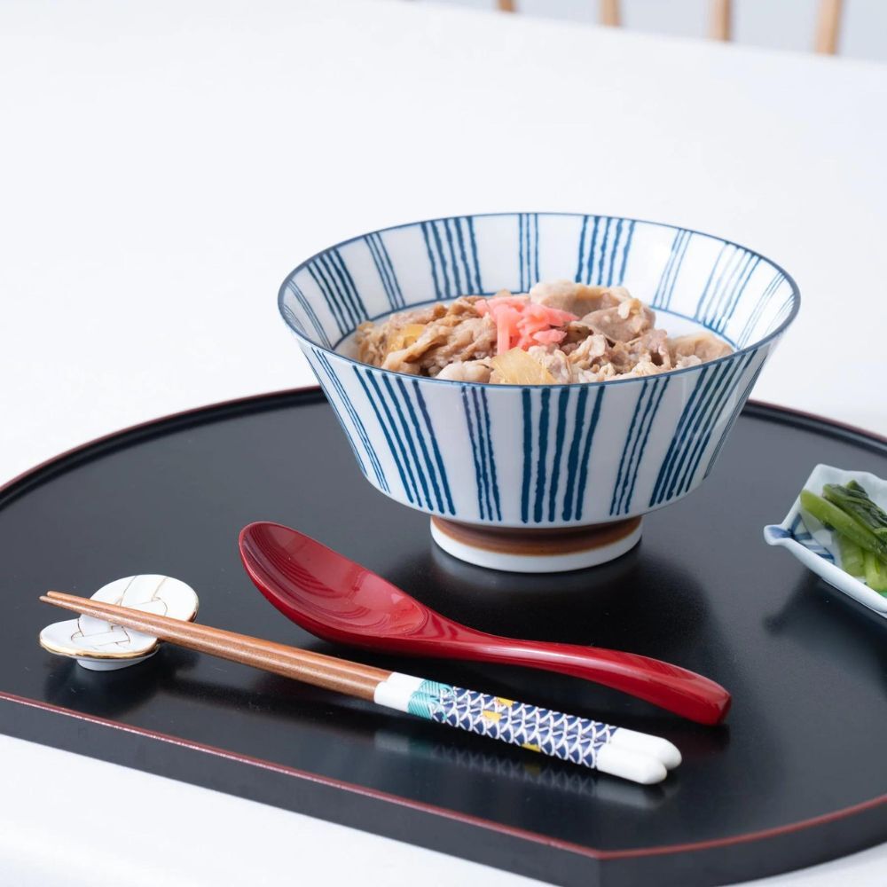 Minoru Pottery Suzu Shimamon Japanese Porcelain Ramen Bowl