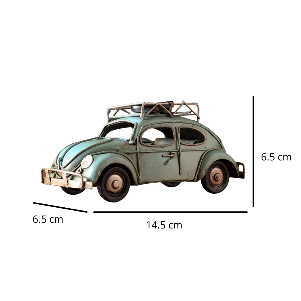 Vintage Diecast Blue Beetle with Spare Wheels on Roof Rack