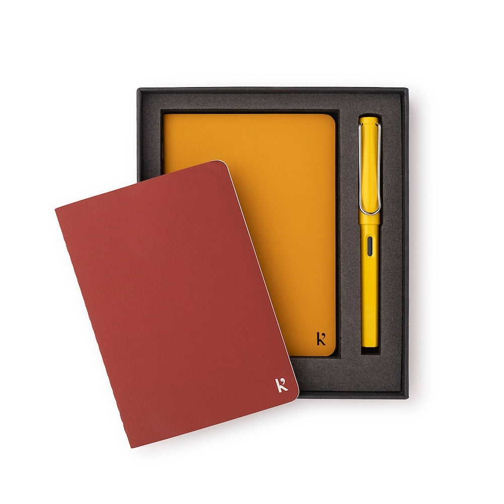 LAMY Fountain Pen Medium Yellow with Karst A6 Pocket Journals Tumeric and Pinot Gift Set