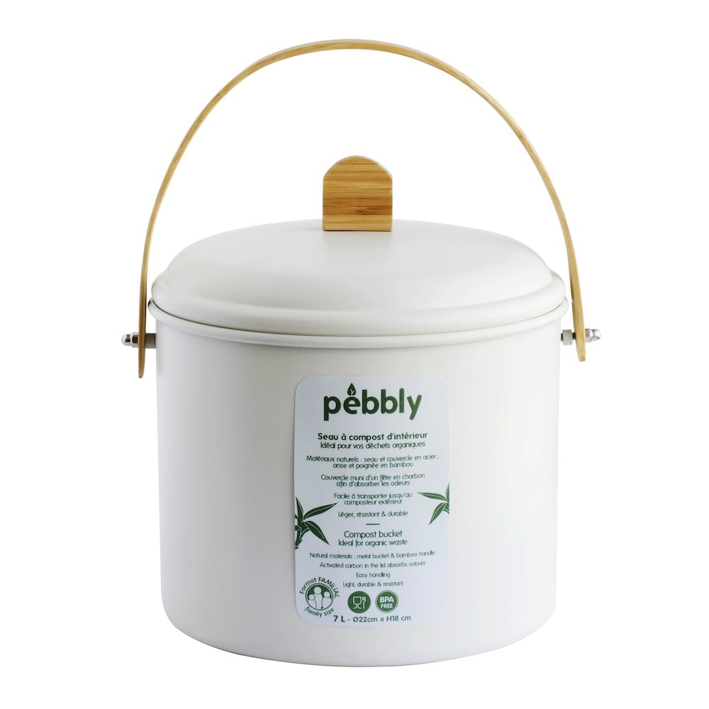 Pebbly Compost Bin with Charcoal Filter 7L Cream