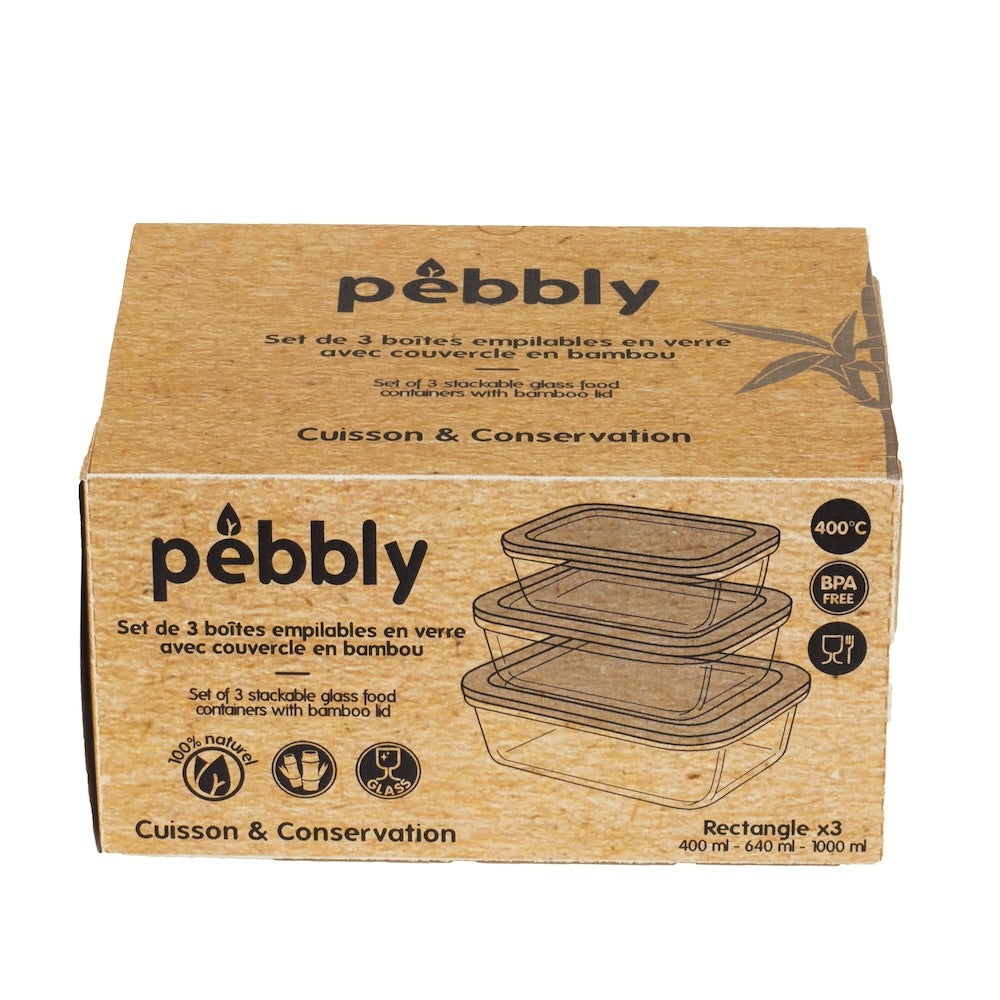 Pebbly Rectangular Food Storage Containers with Bamboo Lid (Set of 3)