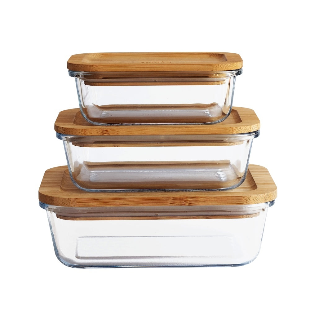 Pebbly Rectangular Food Storage Containers with Bamboo Lid (Set of 3)