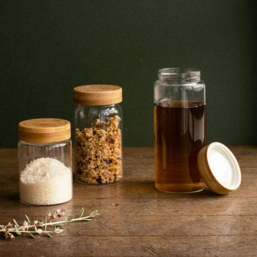 Pebbly Round Canister with Bamboo Lid 850ml