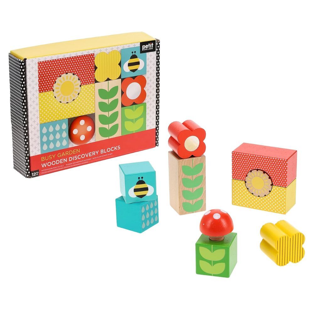 Petit Collage Busy Garden ­Wooden Discovery Blocks
