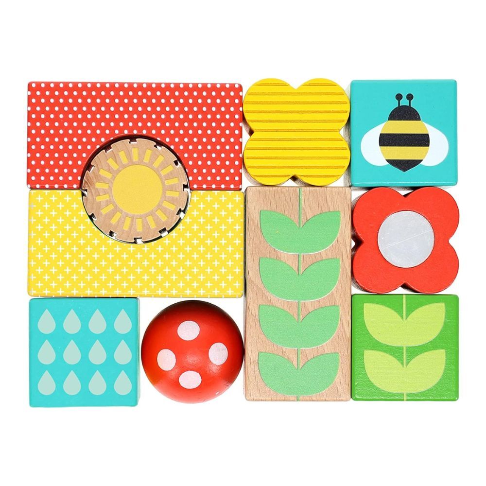 Petit Collage Busy Garden ­Wooden Discovery Blocks
