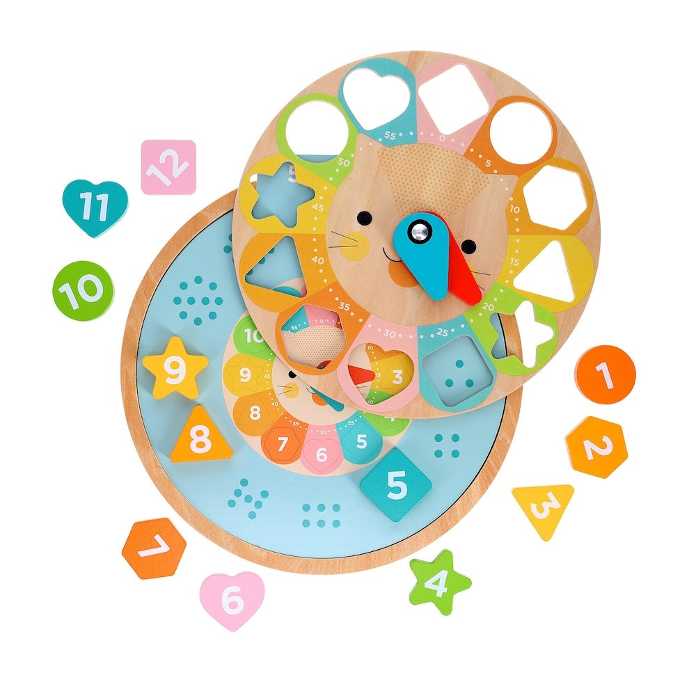 Petit Collage Multi-Language Wooden Learning Clock Puzzle