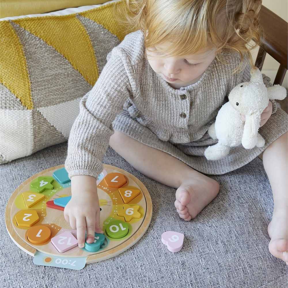 Petit Collage Multi-Language Wooden Learning Clock Puzzle